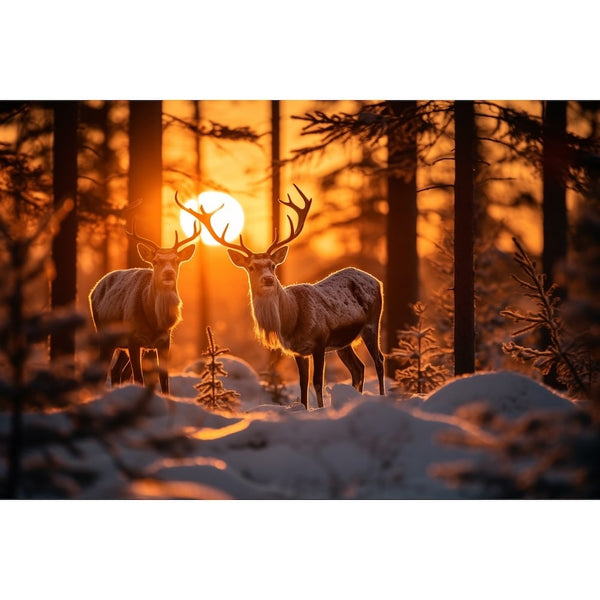 Tableau Cerf Coucher de Soleil, art mural décoration nature
