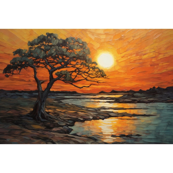 Tableau Coucher de Soleil Contemporain, art mural décoration nature