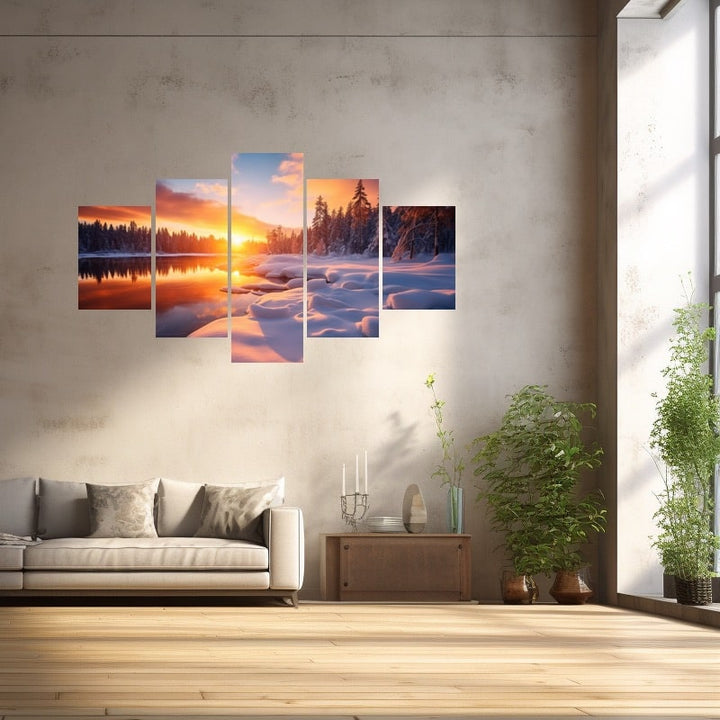 Tableau Coucher Soleil Neige, art mural décoration nature