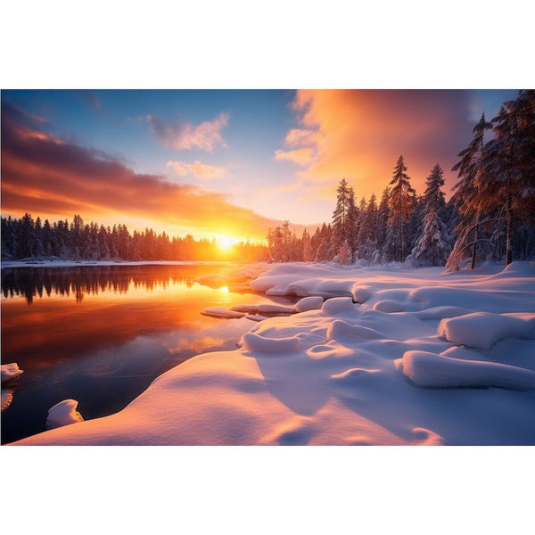 Tableau Coucher Soleil Neige, art mural décoration nature