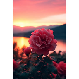 Tableau Coucher de Soleil Rose, art mural décoration nature