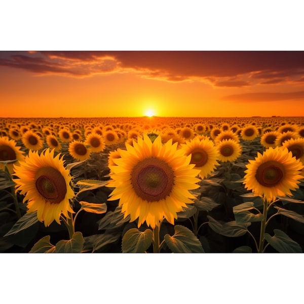 Tableau Coucher de Soleil et Tournesols, art mural décoration nature