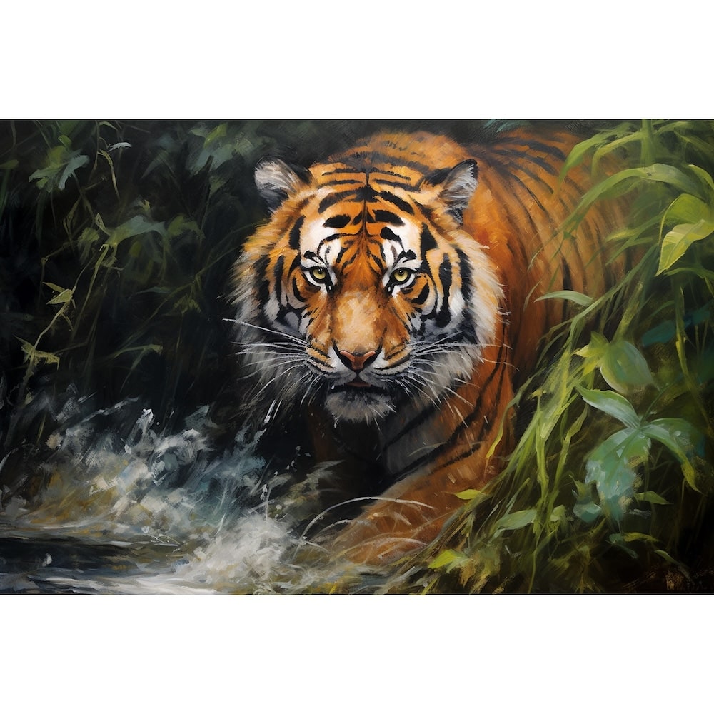 Tableau Tigre Traversant la Rivière, art mural décoration nature