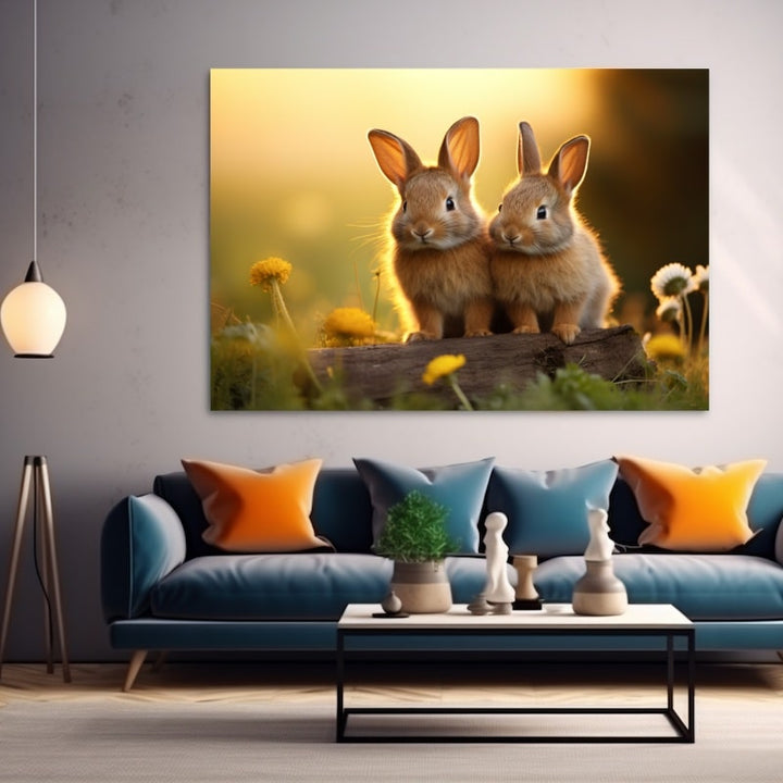 Tableau Couple de Lapin, art mural décoration nature