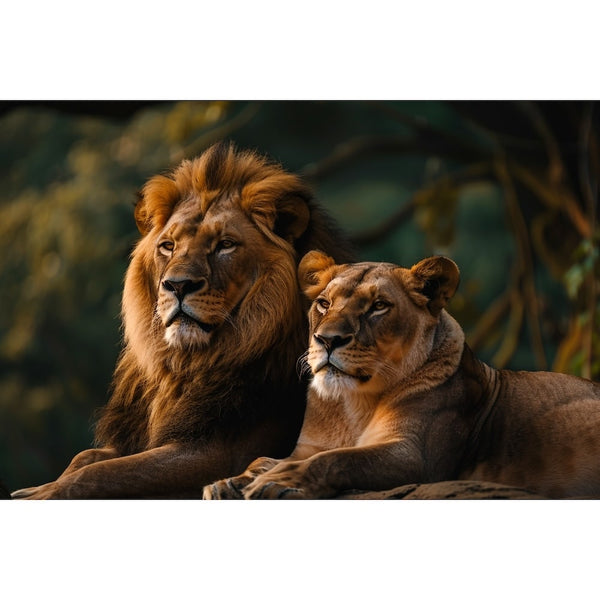Tableau Couple Lion, art mural décoration nature