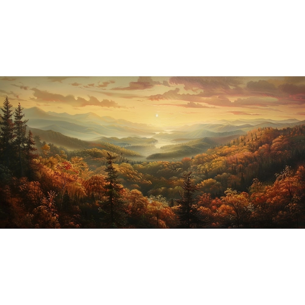 Tableau de Paysage d'Automne au Coucher de Soleil, art mural décoration nature
