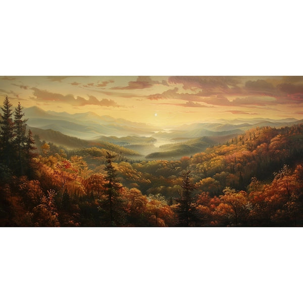 Tableau de Paysage d'Automne au Coucher de Soleil, art mural décoration nature