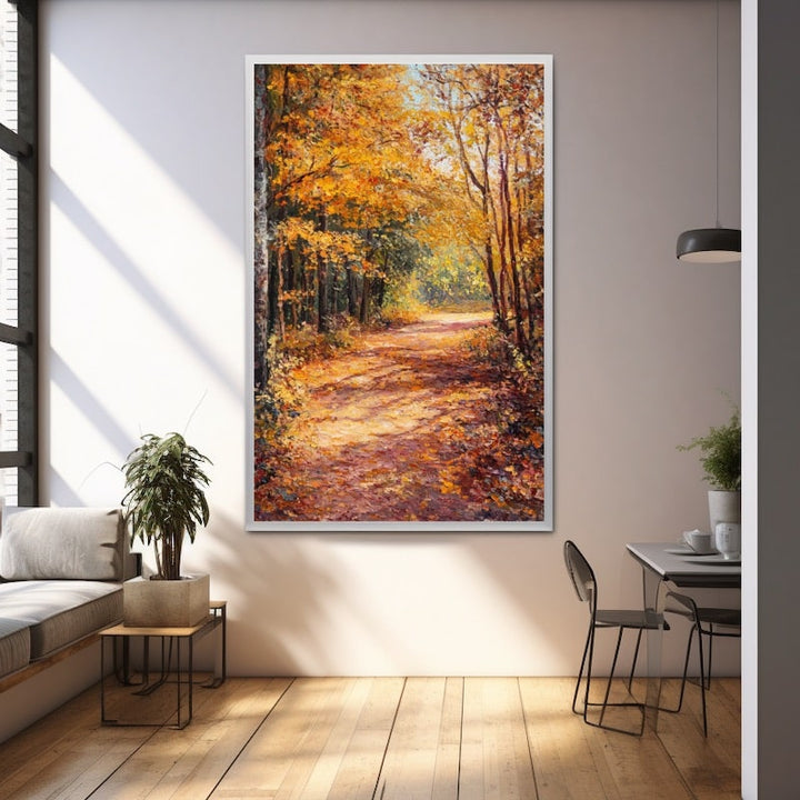 Tableau Sous-bois en Automne au Sentier Doré, art mural décoration nature