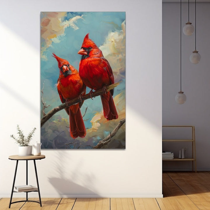 Tableau les Oiseaux Cardinaux Rouges, art mural décoration nature