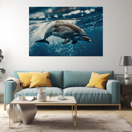 Tableau de Dauphin sous l'Océan Bleu, art mural décoration nature