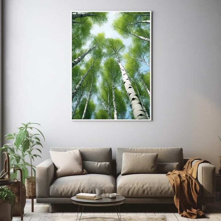 Tableau Cimes de Bouleaux vers le Ciel, art mural décoration nature