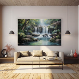 Tableau de Cascade en Peinture, art mural décoration nature