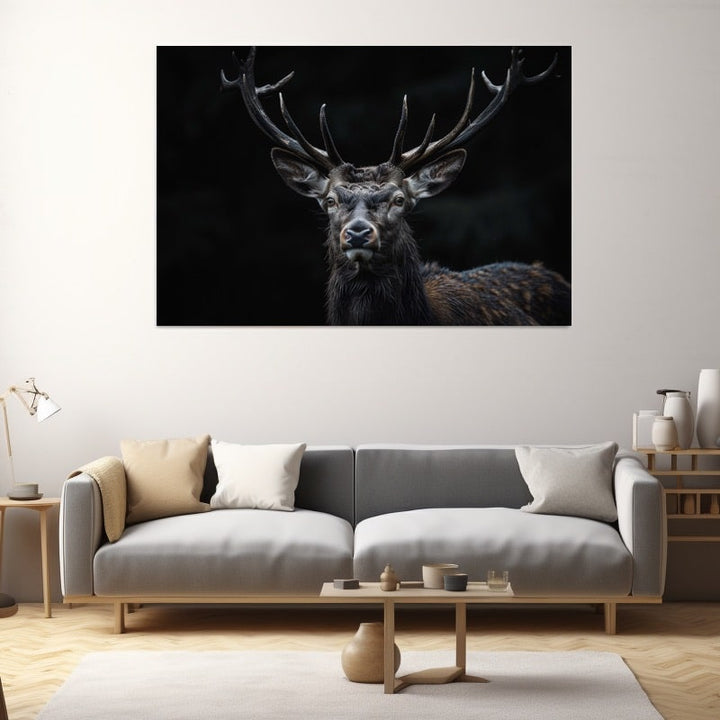 Tableau Cerf de Face sur Fond Noir, art mural décoration nature