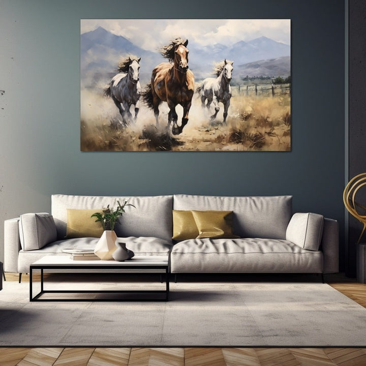 Tableau Trois Chevaux Lancés, art mural décoration nature