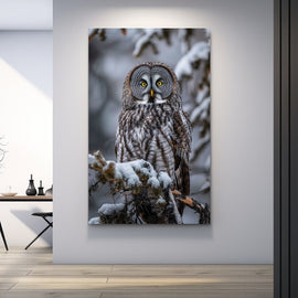 Tableau Chouette Lapone en Hiver, art mural décoration nature
