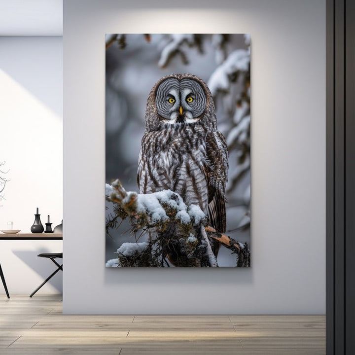Tableau Chouette Lapone en Hiver, art mural décoration nature