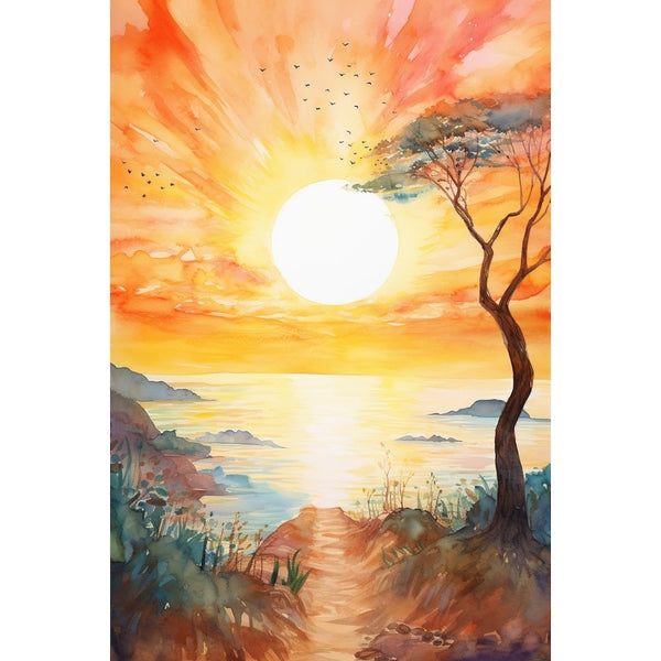 Tableau de Coucher de Soleil pour Enfant, art mural décoration nature