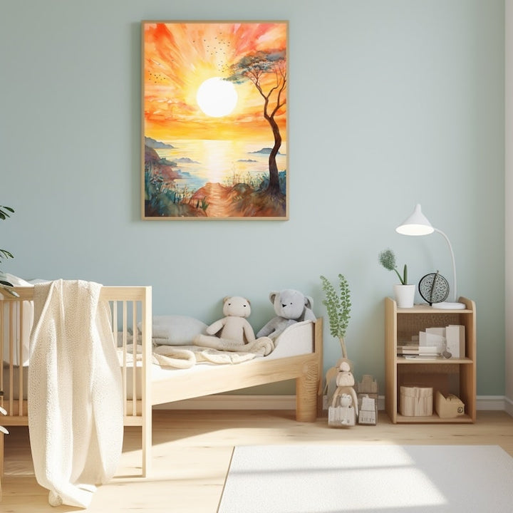 Tableau de Coucher de Soleil pour Enfant, art mural décoration nature