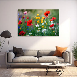 Tableau Fleurs des Champs, Coquelicots et Marguerites, art mural décoration nature