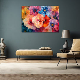 Tableau Peinture de Fleurs Multicolores en Bouquet, art mural décoration nature