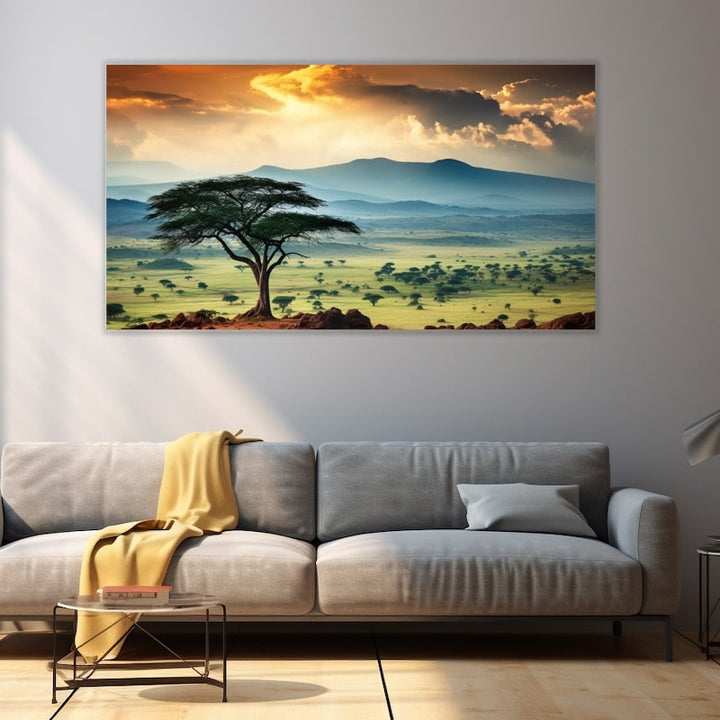 Tableau Acacia Solitaire dans la Savane Africaine, art mural décoration nature