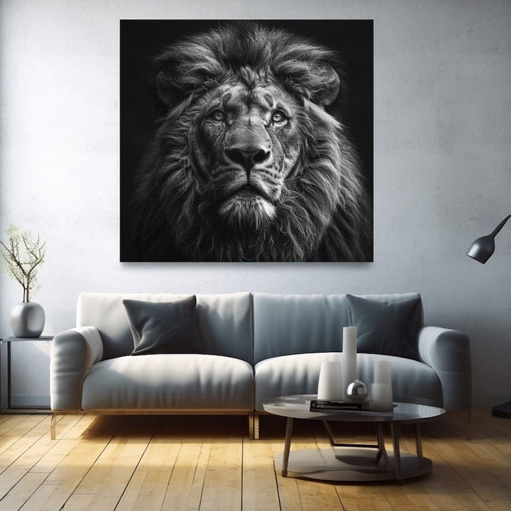 Tableau Lion Monochrome, art mural décoration nature