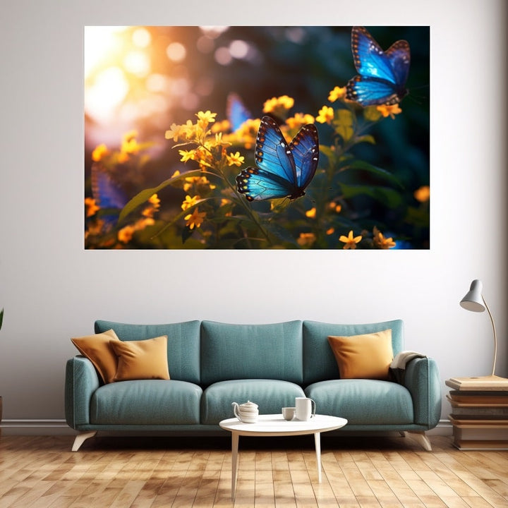 Tableau de Papillons Bleus, art mural décoration nature