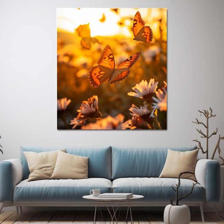 Tableau Papillons au Coucher de Soleil, art mural décoration nature