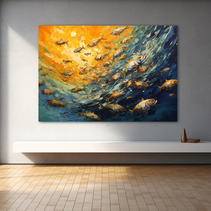 Tableau de Peintre avec Poisson, art mural décoration nature