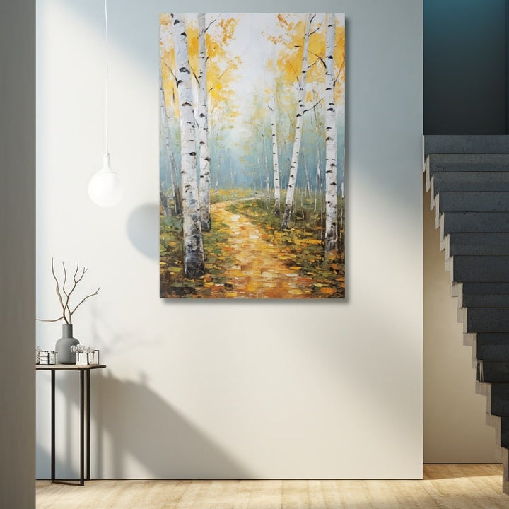 Tableau de Peinture de Forêt de Bouleaux, art mural décoration nature