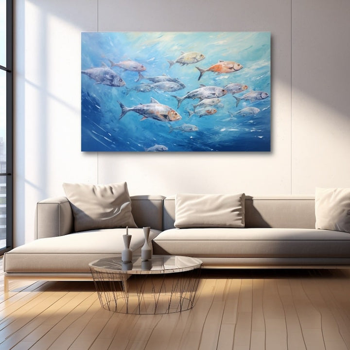 Tableau de Peinture de Mer et Poissons, art mural décoration nature