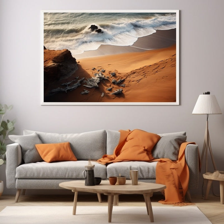 Tableau Sable et Écume en Plongée, art mural décoration nature