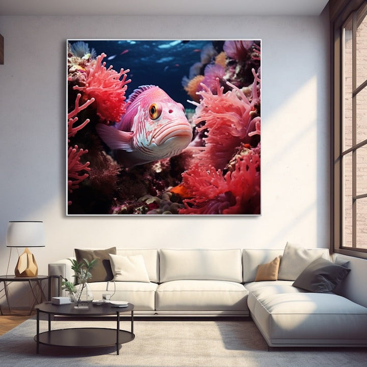 Tableau Poisson des Coraux Roses, art mural décoration nature