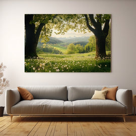 Tableau Prairie Fleurie et Vallée, art mural décoration nature