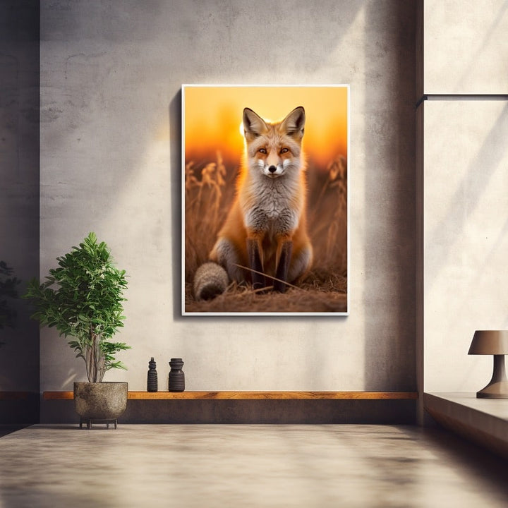 Tableau de Renard Assis, art mural décoration nature
