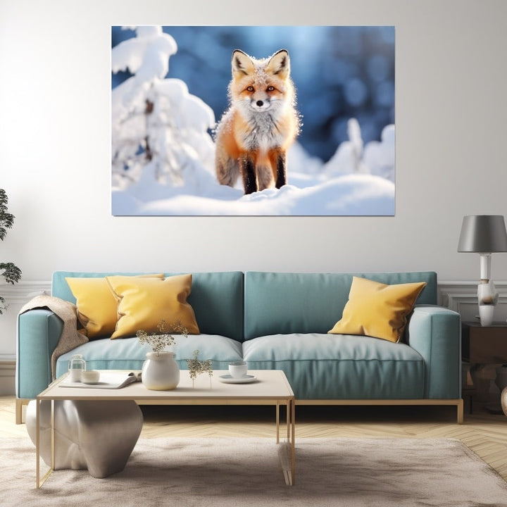 Tableau de Renard dans la Neige, art mural décoration nature