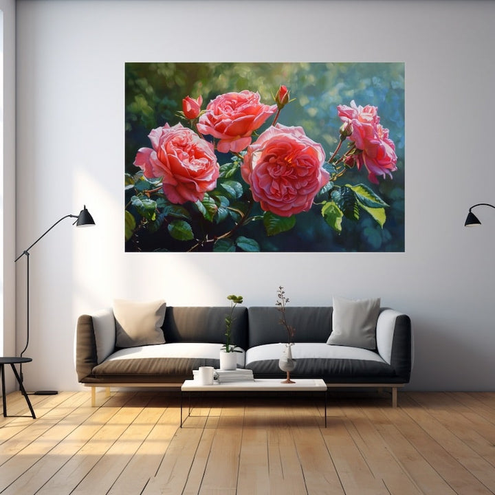 Tableau Roses Corail et Saumon, art mural décoration nature