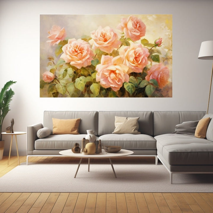 Tableau Bouquet Pêche et Rose Poudré, art mural décoration nature
