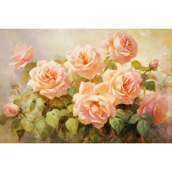 Tableau Bouquet Pêche et Rose Poudré, art mural décoration nature