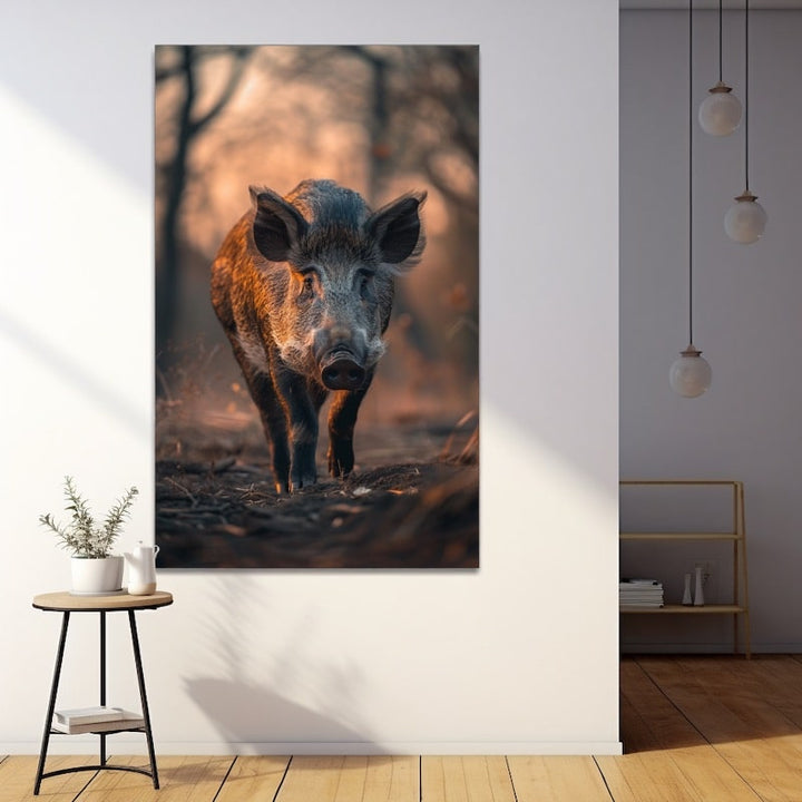 Tableau Sanglier en Forêt au Crépuscule, art mural décoration nature