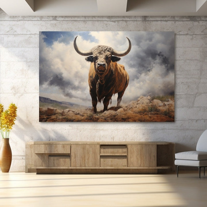 Tableau de Taureau en Peinture, art mural décoration nature