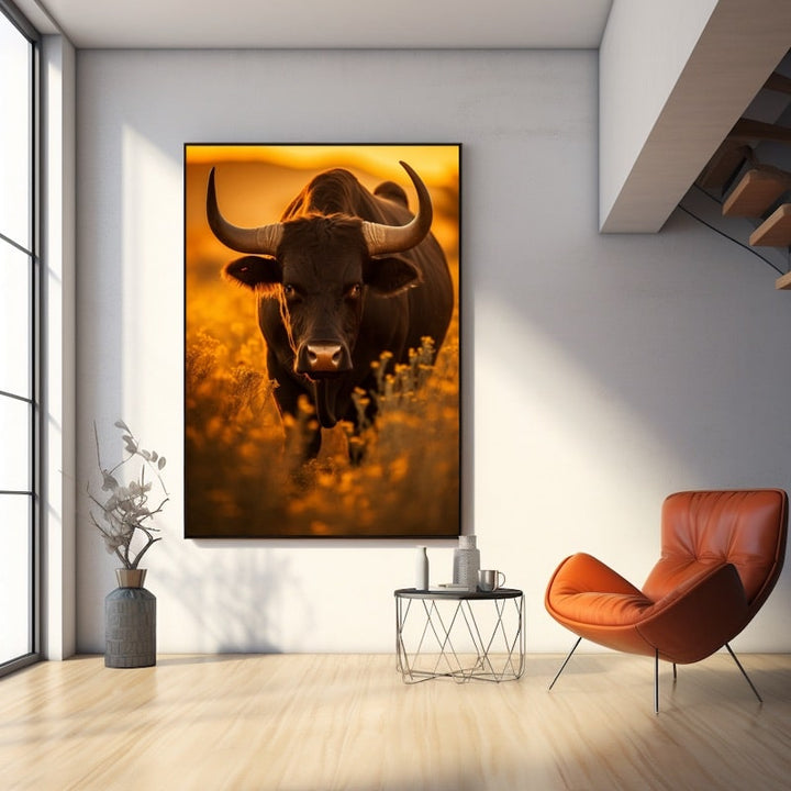 Tableau de Taureau Noir, art mural décoration nature