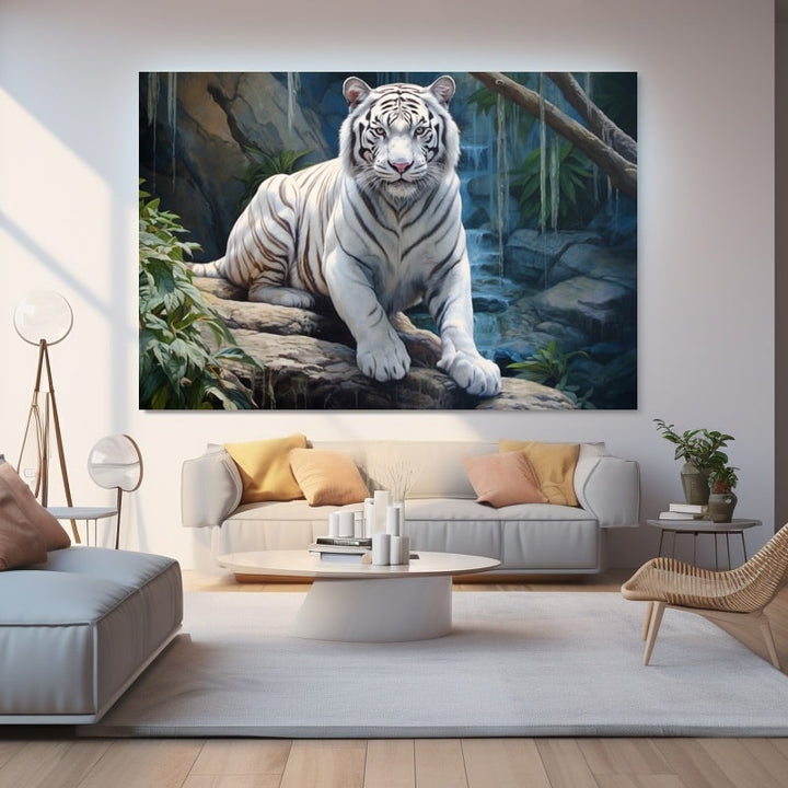 Tableau Décoration Intérieure Tigre Blanc, art mural décoration nature