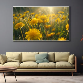 Tableau de Pissenlits Jaunes au Soleil, art mural décoration nature