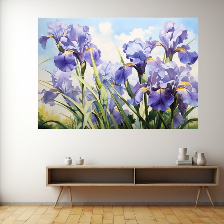 Tableau Iris Lavande sous Ciel Bleu, art mural décoration nature