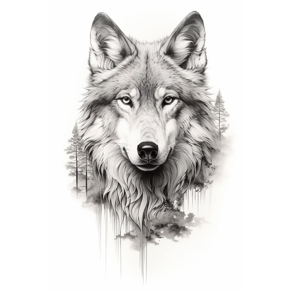 Tableau Loup Dessin Noir et Blanc, art mural décoration nature