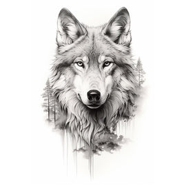 Tableau Loup Dessin Noir et Blanc, art mural décoration nature