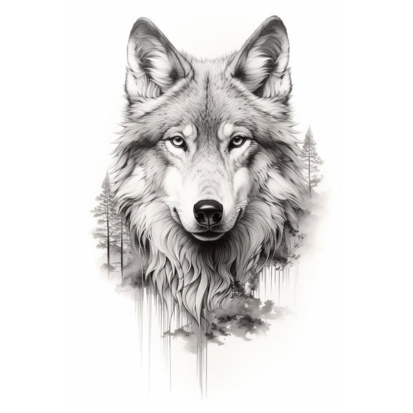Tableau Loup Dessin Noir et Blanc, art mural décoration nature