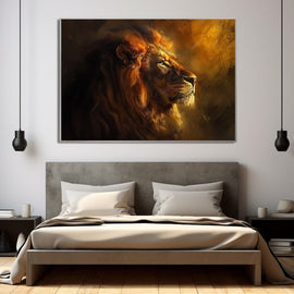 Tableau Lion Majestueux Doré, art mural décoration nature