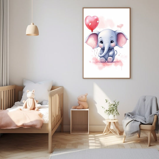 Tableau enfant Glissade sur éléphant : décoration chambre enfant